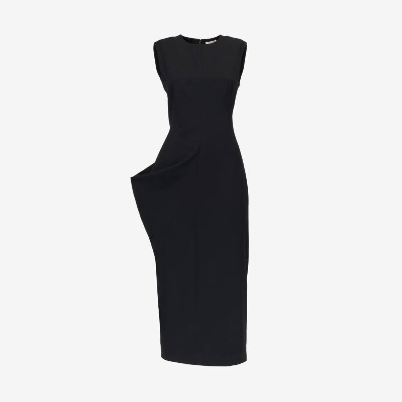 Alexander McQueen Women's Black Drape Detail Pencil Dress - 2 (Wool)